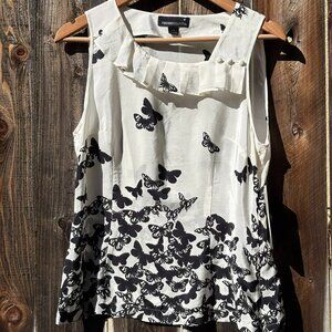 NWT Forever 21 100% Silk Sleeveless Butterfly Pattern Blouse L